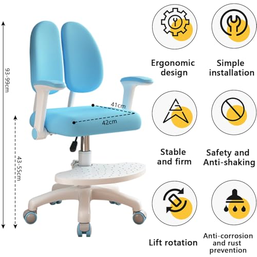 TAZZOR Silla de escritorio infantil, altura regulable con reposabrazos giratorios de 90° y reposapiés, silla giratoria ergonómica para niñas y niños, cómoda silla de aprendizaje para habitación - imagen 8