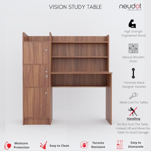 Image of Amazon Brand - Solimo Phoenix Engineered Wood Study Table with Storage (Leon Teak, 3-Door)