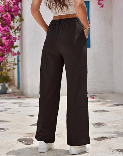 Fakanhui Women's Fleece Lined Dressy Work Pants Wide Leg High Waisted Winter Warm Casual Slacks Pants3