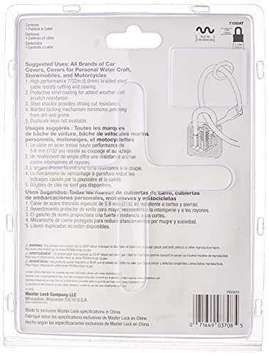 Master Lock 715Dat Braided Steel Car Cover Cable With Laminated Steel Padlock, 7 Ft Cable And 1-1/8 In. Wide Lock #TOP1