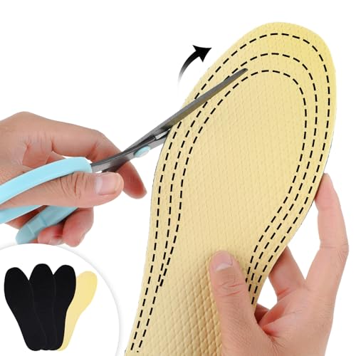 Image of Qianyu 2 Pairs Thin Inserts Barefoot Shoe Insoles Odour Eating Cuttable Shoe Inserts Absorbs Sweat Breathable Insoles Washable Everyday Comfort Replacement Insoles for Men 7-11 Women 4-8
