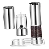 Rangement transparent : l'ensemble de moulins à sel et à poivre comprend un compartiment à épices transparent, offrant une visibilité claire pour que vous ne manquiez jamais de poivre ou de sel de manière inattendue, moulin à poivre pour un usage domestique, moulin à poivre automatique