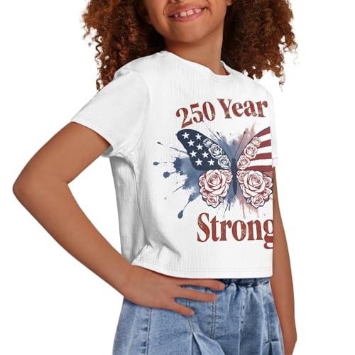 Image of Kids Crop Top Short Sleeve T-Shirts for Girls Size 5-14