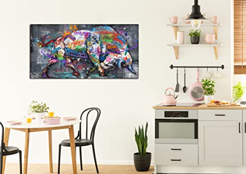 Zhaoshop Graffiti Cow Wall-Art - Banksy Canvas Wall Art For Bedroom - Abstract Animal Wall Decor Ready To Hang Size 40" X 20" #TOP2