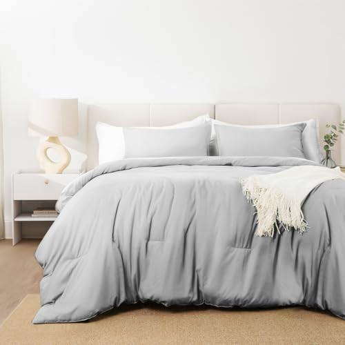 Marine Moon Gray Comforter Set King,3 Pieces Plain Bedding Set, Soft & Fluffy Comforter for All Seasons,1 Lightweight Comforter (90"x102") and 2 Pillowcases (20"x36")