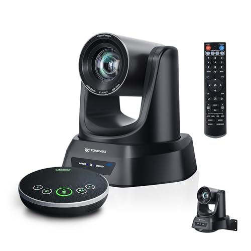 TONGVEO 4K AI Auto Tracking PTZ Conference Camera System with Bluetooth Speakerphone & Microphone, 20X Optical Zoom, USB3.0 HDMI LAN PoE Power Camera for Church Worship, Meetings, Streaming