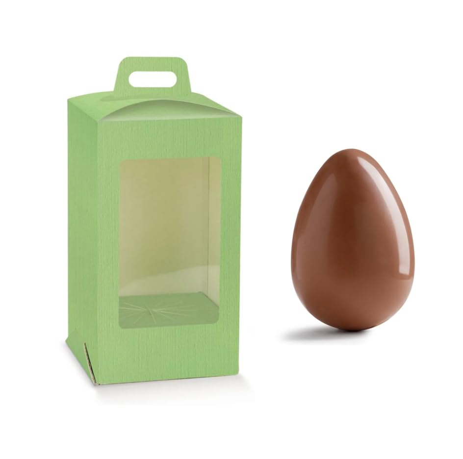 Generico Scatola Portauovo di Pasqua con Finestra PVC, Verde Effetto Fibra, con Maniglia e Base Bloccauovo, Confezione Regalo per Uova di Cioccolato (10 pezzi - 15x15 cm, altezza 27 cm)