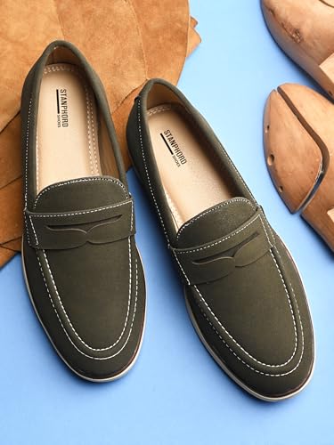 Image of STANPHORD Men Suede Formal Loafer Shoes | Round Toe Slip-On Moccasins | PU Leather Cushioned Anti-Slip | Office Party Business Casual Wear (TPSG 7086)