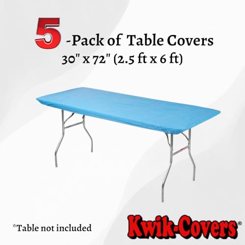Image of Kwik-Covers 6' Rectangle Plastic Table Covers 30 inch x 72 inch, Bundle of 5 (Light Blue)
