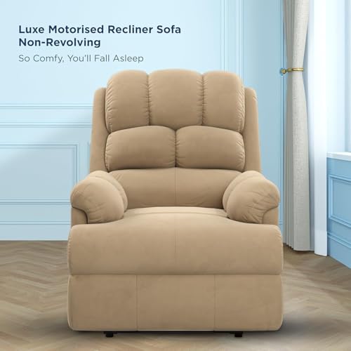 Image of Comfortable Single Seater Fabric Recliner Sofa Chair with Manual Push Back Mechanism & Extra Cushioning for Living Room, Color: BeigeG