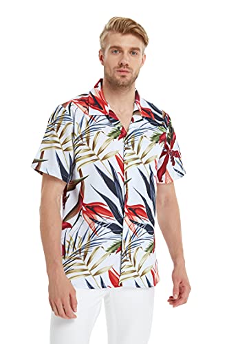 Matchable Couple Hawaiian Luau Shirt or V-Neck Jumpsuit with Pockets in Garden at Dawn4