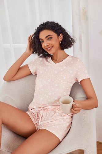 Image of Ekouaer Womens Pajama Sets Short Sleeve Pajamas for Women Sets Soft Lounge Sets Casual V Neck Sleepwear PJS