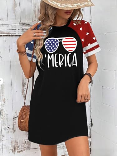 Image of YI XIANG RAN 4th of July Dress Women: American Flag Dresses USA Stars Stripes Shirt Patriotic Tshirt Summer Sundress