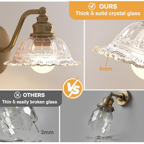Image of Redluck Battery Operated Wall Sconce with Remote Control, Vintage Glass Wireless Wall sconces Set of Two, Rechargeable Battery Powered Wall Lamp for Bedside Bedroom Living Room Hallway Decor