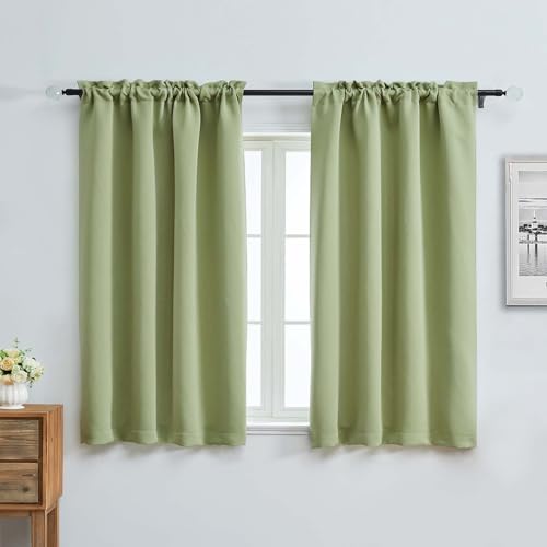 Image of Aiyufeng Sage Green Short Blackout Curtains for Bedroom 54 Inches Long 2 Panels Set, Solid Thermal Insulated, Energy Saving Window Treatment Curtains Blackout Drapes, W40 x L54 Inch, Sage Green