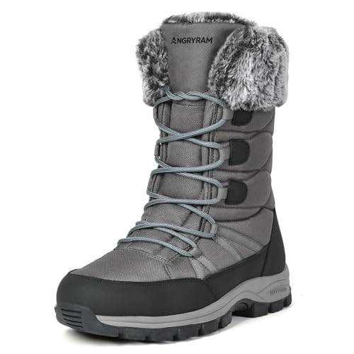 ANGRYRAM Winter Steel Toe Boots Warm Insulated Non Slip