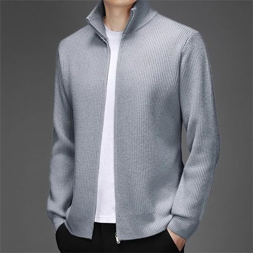 Men Spring Vintage Sweater Cardigan Solid Color High Collar Zipper Fly Knit Cardigan2
