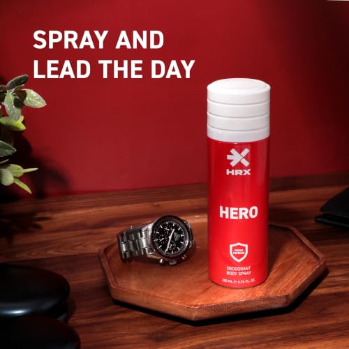 Image of HRX Hero Deodorant Body Spray - Fresh Woody Men's Deodorant - Body Spray for Men with Pink Pepper, Spearmint, Sandalwood Notes - 200 ml