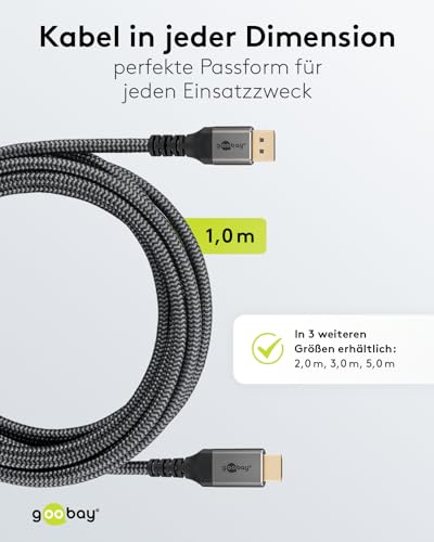 Goobay 65268 Displayport 1.2 A Hdmi 2.0 / Risoluzioni Fino A 4K @ 50/60 Hz/Velocità Di Trasferimento Dati Di 18 Gbit/S/Il Cavo è Direzionale/Grigio / 1 M - 5