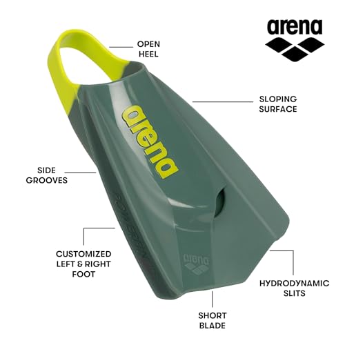 Image of Arena Unisex Adult Powerfin Pro II Swim Training Fins Men and Women Silicone Short Blade Flippers Left-Right Customized, Sizes 4.5-13.5