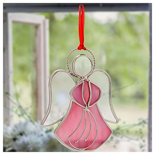 KUNDGLA Painéis de vitrais cor-de-rosa anjo suncatchers painéis pendurados para janelas decoração de mãe presentes para mãe - presentes para mãe dia das mães ou jardim janelas decoração de árvore de Natal decoração de férias