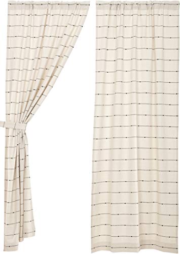 Piper Classics Farmcloth Stripe Panel Curtains, Set Of 2, 84" Long, Urban Rustic Farmhouse Style Curtain, Natural Cream Woven W/Black Stripes #TOP2