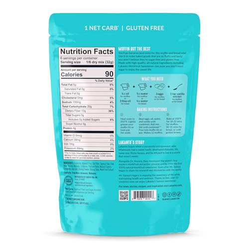 Lakanto Sugar Free Banana Nut Muffin and Bread Mix - Sweetened with Monk Fruit Sweetener, 2g Net Carbs, Gluten Free, Naturally Flavored, Keto Diet Friendly, Dairy Free (12 Muffins)