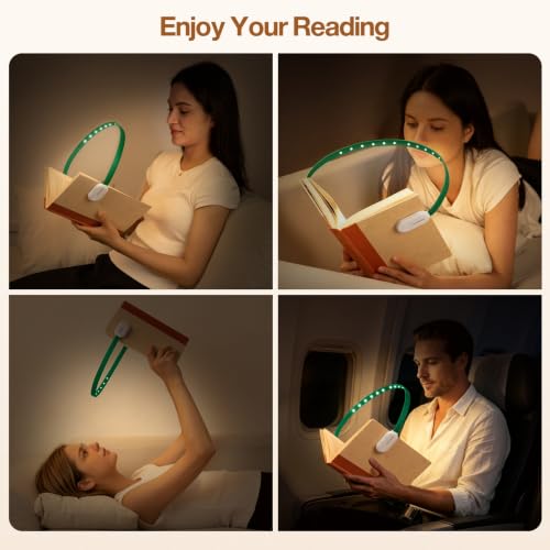 ROOKIELEDS Faux Leather Strip Clip-On Book Light, Rechargeable Reading Light, Full Book Cover, CRI 90+, 4 Colors & Stepless Dimming, Battery Indicator, Portable for Bed Travel Book Lovers (Green) - Image 3