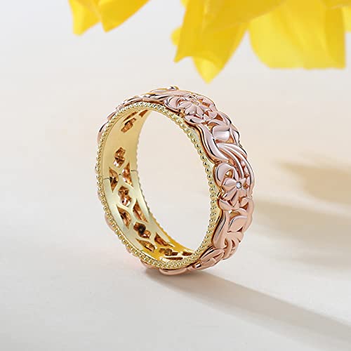 Jeulia Floral And Leaf Carved Ring Band:diamond Silver Two Tone Leaf Carved Vintage Hollow Flower Jewelry Engagement Wedding Bridal Sets Stackable Anniversary Promise With Gift Box (Gold, 6) #TOP4