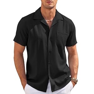 COOFANDY Men’s Casual Button Down Shirts Short Sleeve Summer Cuban Vacation Beach Shirts