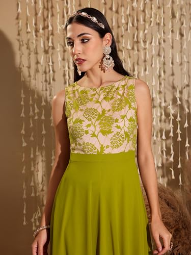 Image of Miss Chase Women's Round Neck Sleeveless Floral Lace Fit & Flare Maxi Dress
