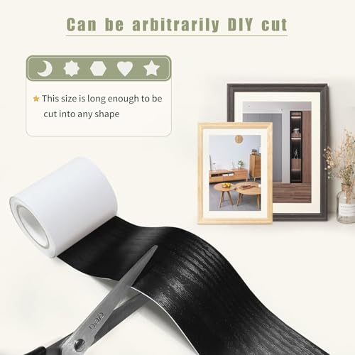 Image of Black Colour Wood Border Wallpaper Peel and Stick Wooden Contact Paper for Countertops Border, Wall Corners Stickers and Wall Decor Waterproof Self Adhesive 6x120 Inch