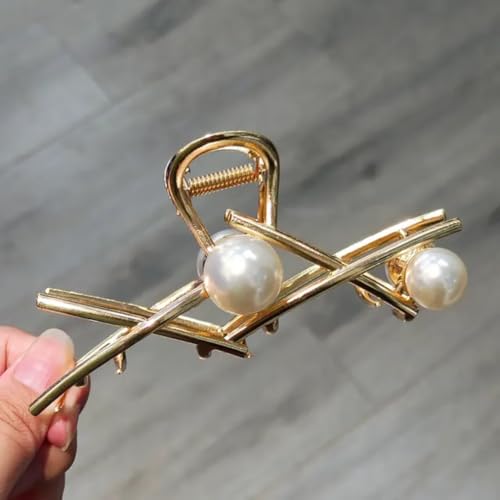 Image of Diversa Rhinestone Golden Claw Clip, Embellished Korean Clutcher, Non- Slip Metal Claw Clip for Girls, Fancy Clutcher for Women, Pack of 1 (White Lily)