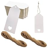 200 Stück Geschenkanhänger & Etiketten,Weiß Kraftpapier Anhänger Etiketten Craft Tags 4x9cm mit Naturjuteschnur 40M, Anhänger für Hochzeitsdekoration,Weihnachten,Geschenkverpackung,DIY-Projekte