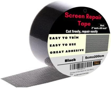 by Tugba Aydan - 2" x 80" inch (Black) Window Screen Repair Kit for Windows or Doors, Strong Adhesive & Waterproof, Repair Screen Door Tears Holes with Screen Repair Tape