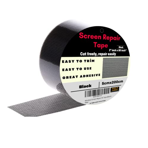 By Tugba Aydan - 2" X 80" Inch (Black) Window Screen Repair Kit For Windows Or Doors, Strong Adhesive & Waterproof, Repair Screen Door Tears Holes With Screen Repair Tape #TOP25