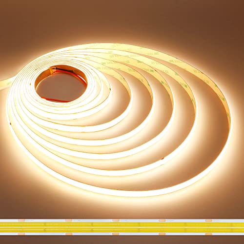 JOYLIT PRO+ Striscia LED COB 24V 5M Doppia Fila 3000K Interno, CE UL 3100LM/M Alta Luminosità 25W/M CRI 95+ Illuminazione Nastri Luce, 960LEDs/M 12MM Bianco Caldo Continuous Strip LED (Solo Luci)