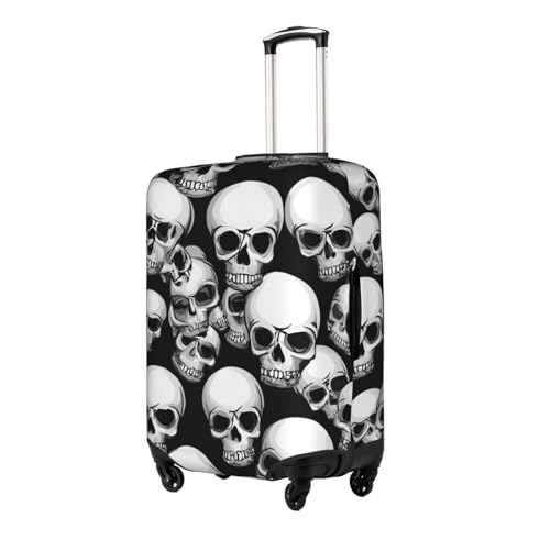 Black and white skulls pattern Print Protective Suitcase Cover Washable Travel Luggage Protector with Concealed Zipper2