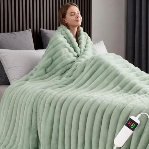 Image of Heated Blanket Electric Throw 50″x60 ″Inch - Thick Striped Flannel Electric Blanket,10 Heating Levels, 1-12 Hours Auto Off, Fast Heating Heating Blanket with Overheat Protection.