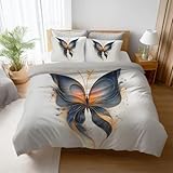 Bettwäsche 155 x 220 cm Bettwäsche Set Bettbezug Set Weich Microfaser Bettbezüge weich & bügelfrei Prächtig Tier Schmetterling Mikrofaser Mit Reißverschluss Bedding Set Single Bed Blau