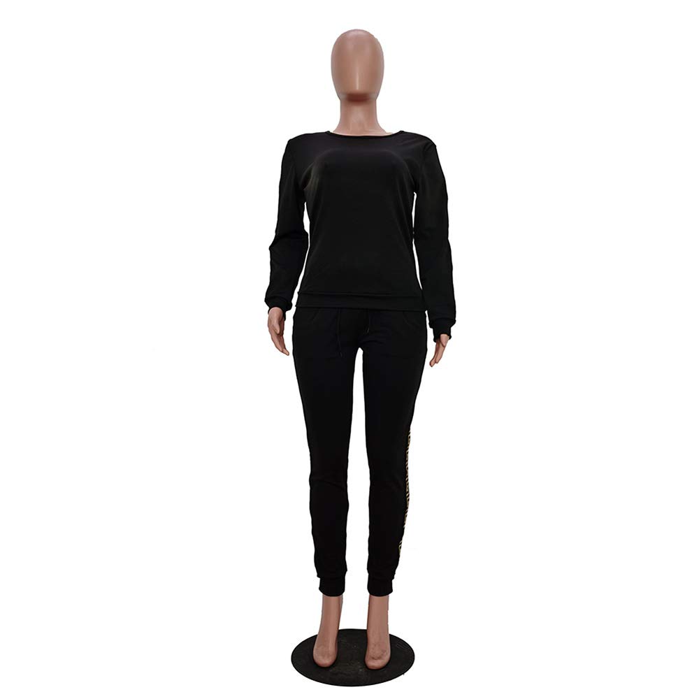 Dres treningowy damski modny stretch dres do joggingu wiosna jesień chino odzież sportowa splice paski bluza + spodnie dres domowy, czarny, S