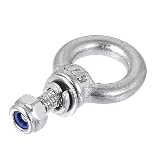 Image of uxcell Lifting Eye Bolt M4 x 11mm Male Thread with Hex Screw Nut Gasket Flat Washer for Hanging Securing Chain Wire Rope, 304 Stainless Steel, 6 Sets
