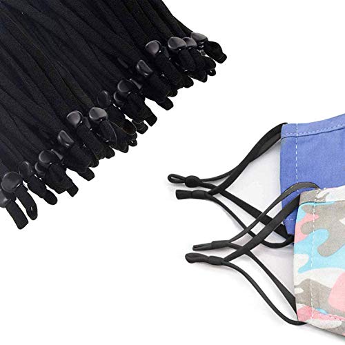 Elastic Cord, 100 Pack 5mm Soft Stretchy Elastic Bands with Adjustable Buckle for Home Decoration or Belts, Earloop Lanyard, Sewing Supplies (Black)