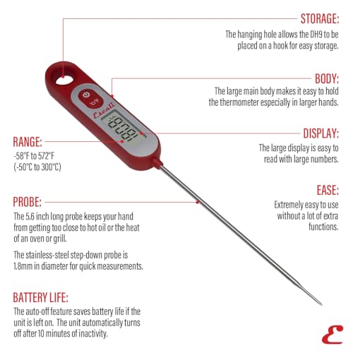 Escali Long Stem Digital Thermometer for Meat, Frying, Cooking, Candy and Kitchen Use, Extra Long 5.6-Inch Probe, Red by Escali - Image 6