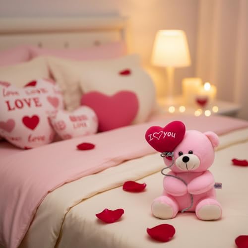 Image of Tickles I Love You Balloon Heart Soft Stuffed Plush Teddy Toy for Kids Girlfriend Boyfriend Valentines Day Birthday Gift (Size:18 cm; Color: Pink)