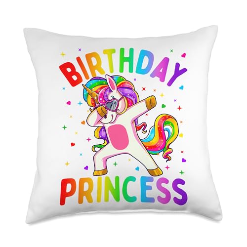 Birthday Princess Girl Dabbing Unicorn Girls Throw Pillow