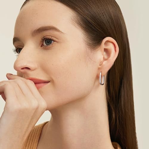 Silver Earrings for Women Trendy Rectangle Gold Hoop Earrings Geometric Hypoallergenic Square Hoops Earring by ALEXCRAFT - Image 2