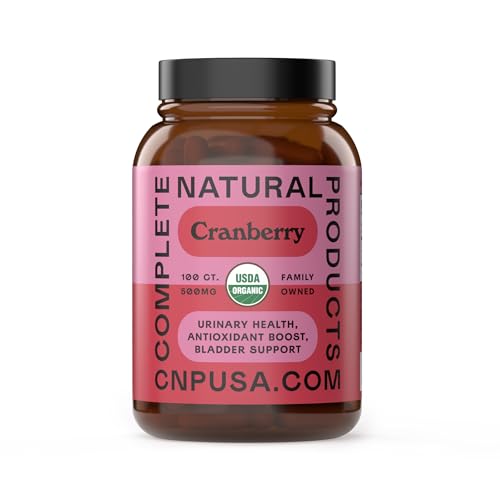 Organic Cranberry Capsules 500mg by Complete Natural Products - Cranberry Supplements for Women Plant Based Powder for Urinary Tract & Bladder Support Vegan Non GMO No Fillers Formula Made in USA