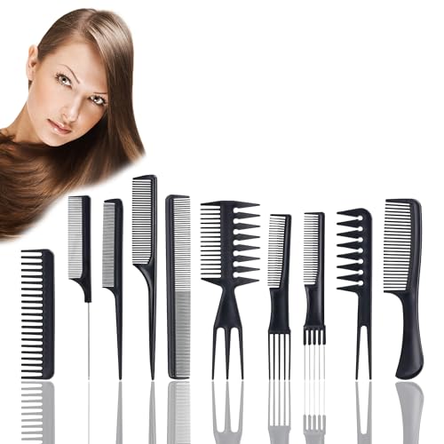 Lot de 10 Peignes Coiffure – Set Professionnel, Afro Pick, Queue Fine, Dents Larges & Fines – Kit Haute Qualité pour Homme et Femme, Idéal pour Cheveux Bouclés, Afro, Fins et Épais