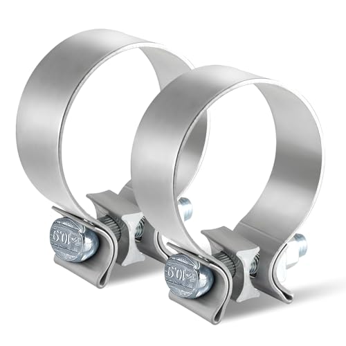 LWNWPPER 2.5 inch Exhaust Clamp 2 PCS Narrow Band Muffler Clamps for Exhaust Pipe. (304 Stainless Steel)